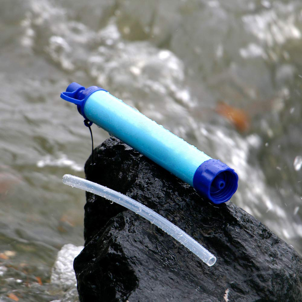 (1500L) Notfall Wasser Filter für Camping / Wandern mit Strohhalm / Trageschlaufe - Blau