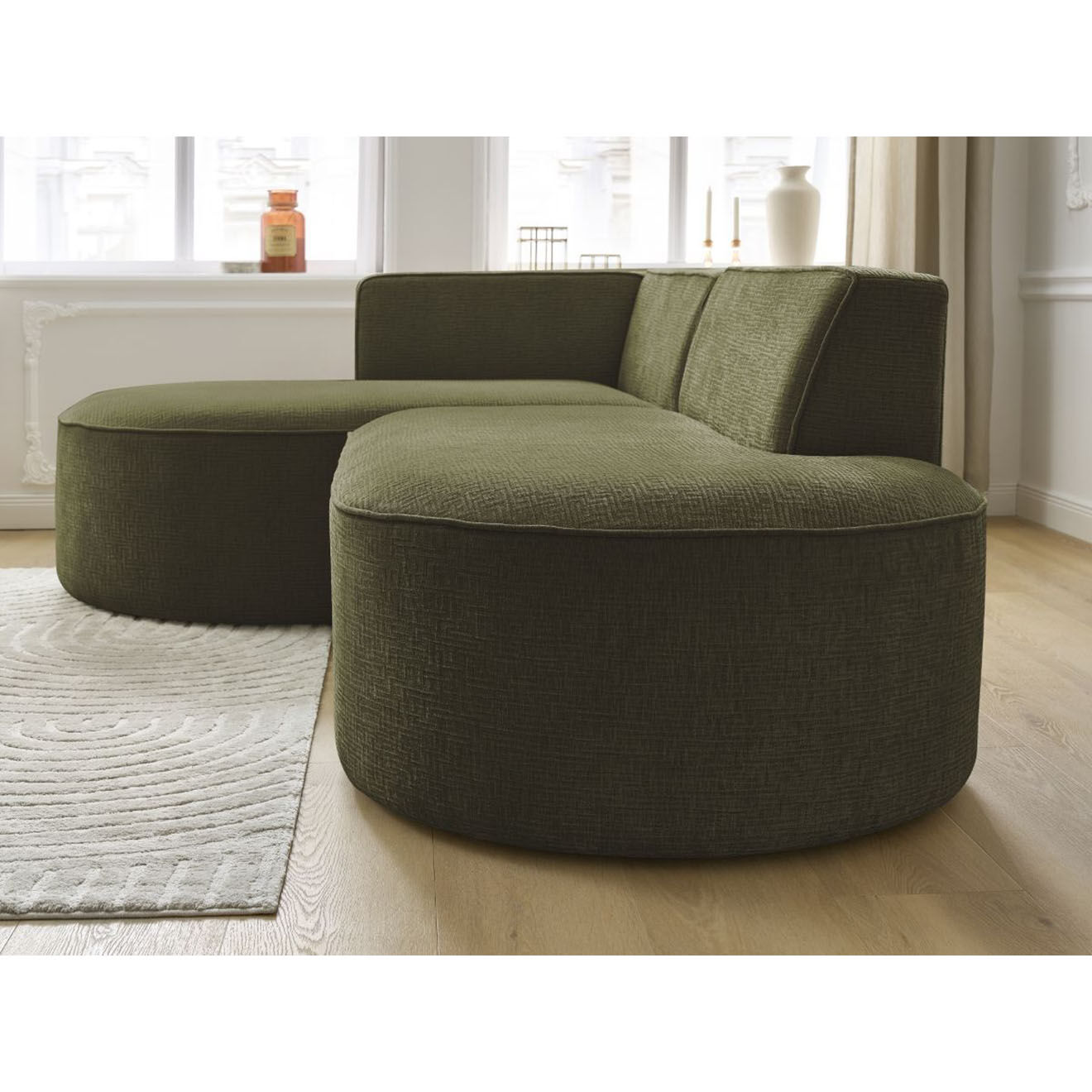 Bobochic Canapé d'angle gauche fixe 4 places Rousseau texturé vert - 250x160x72 cm