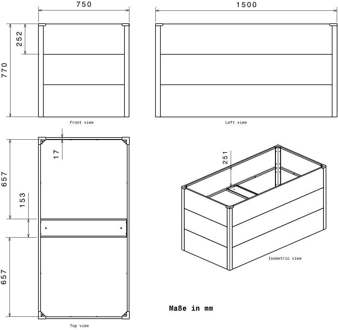 Metzler Hochbeet für den Garten – Stahl in Eisenglimmer | Witterungsbeständiges Metall-Gartenbeet, Pflanzenbeet, Blumenhochbeet | 150 x 75 x 77 cm