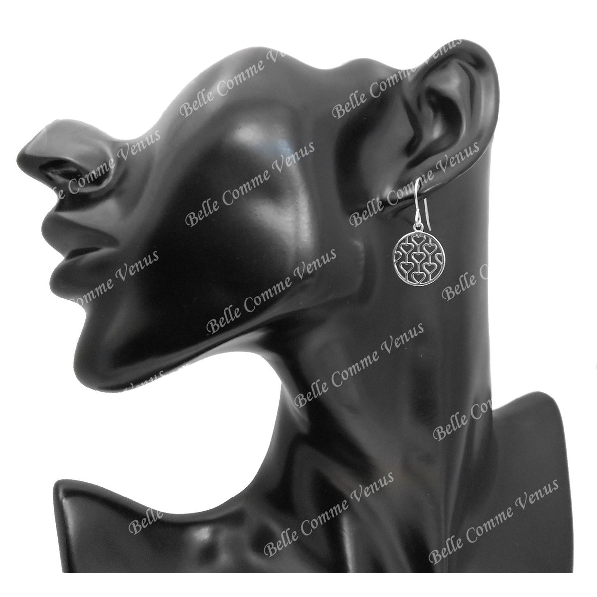 Boucles d'oreilles cercle de coeurs pendants Argent 925 Rhodié