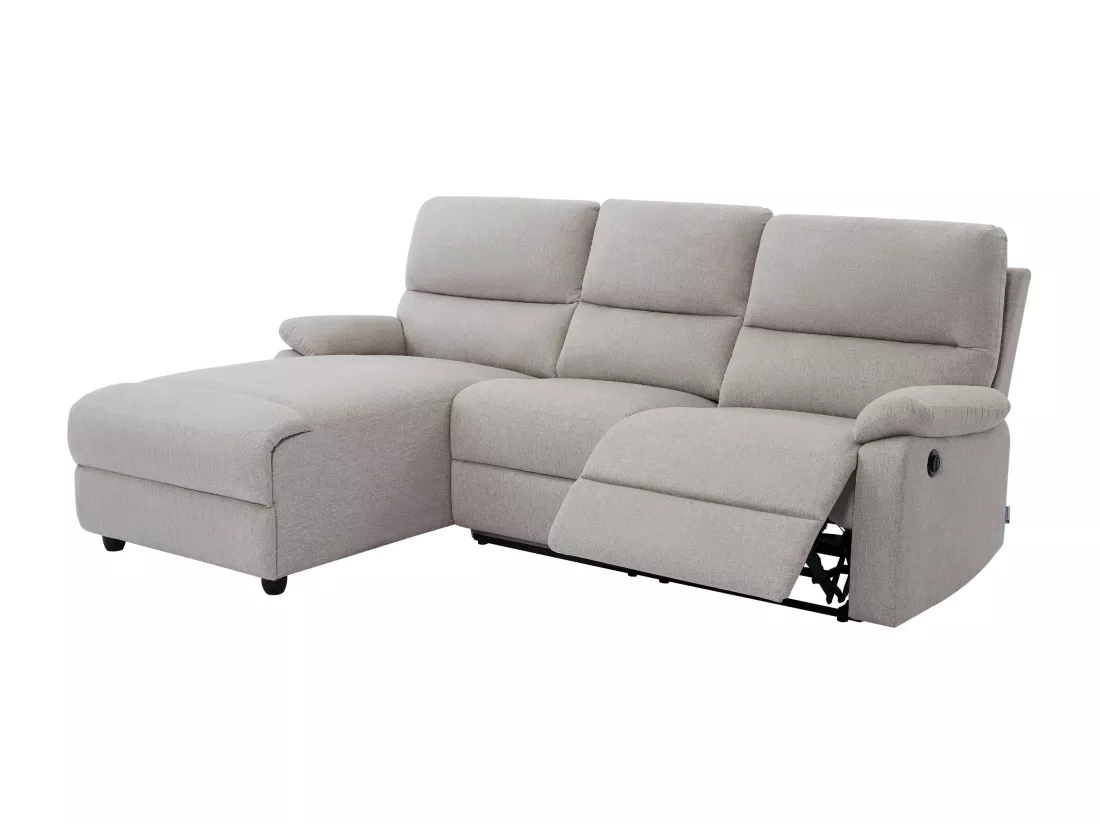 Canapé d'angle gauche relax électrique en tissu beige LUNANO