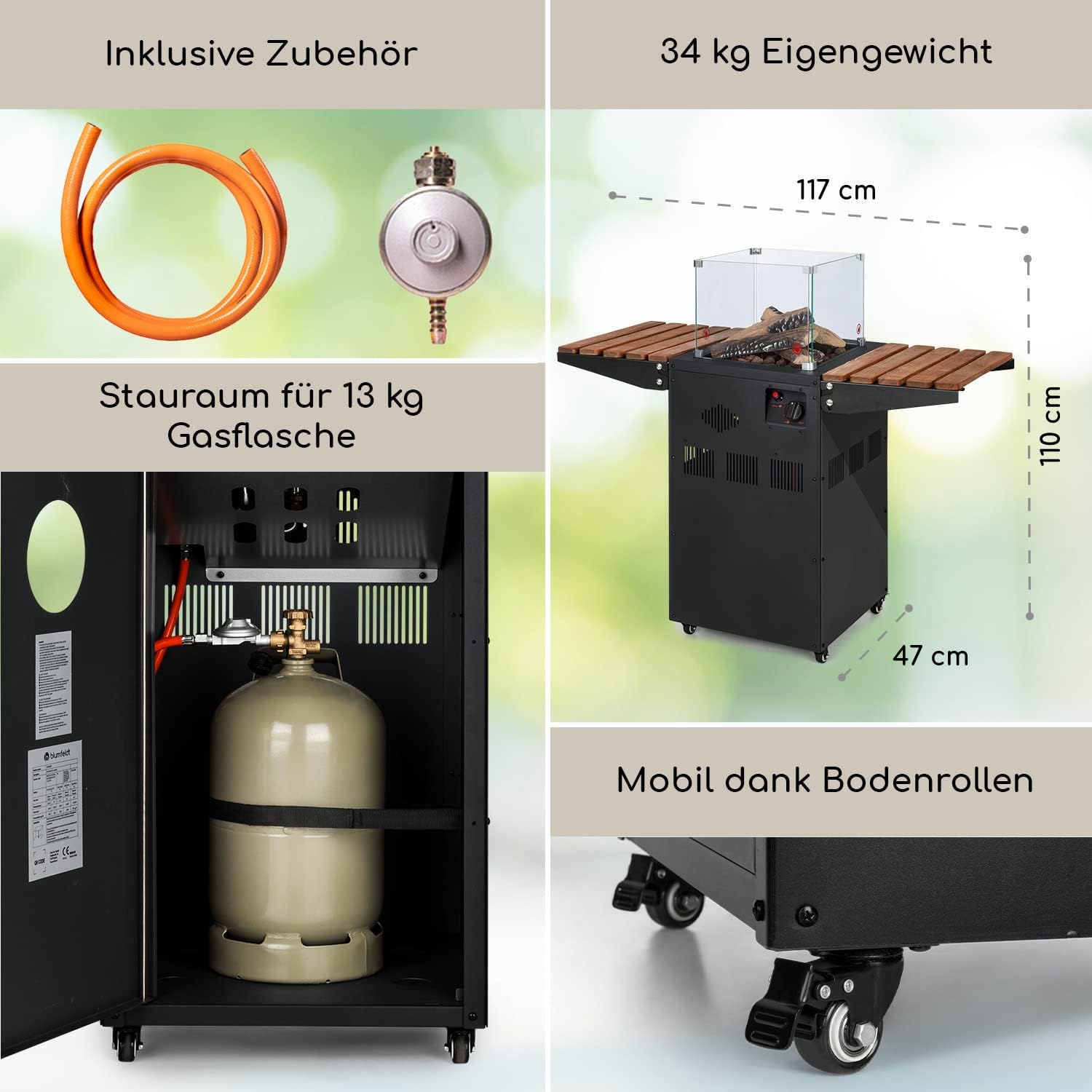 Blumfeldt Flagranti Gasheizung, Freiluftheizung, 8kW Gasofen, Gasflaschen bis zu 11kg