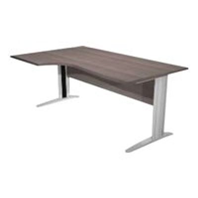 Bureau compact Trend - retour à gauche avec pieds métal en L (sans pied de renfort) - L160 - plateau imitation chêne - pied métal alu