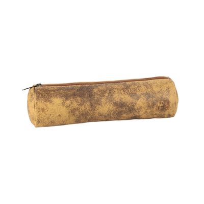 Trousse ronde Oxford - 1 compartiment - cuir vintage beige