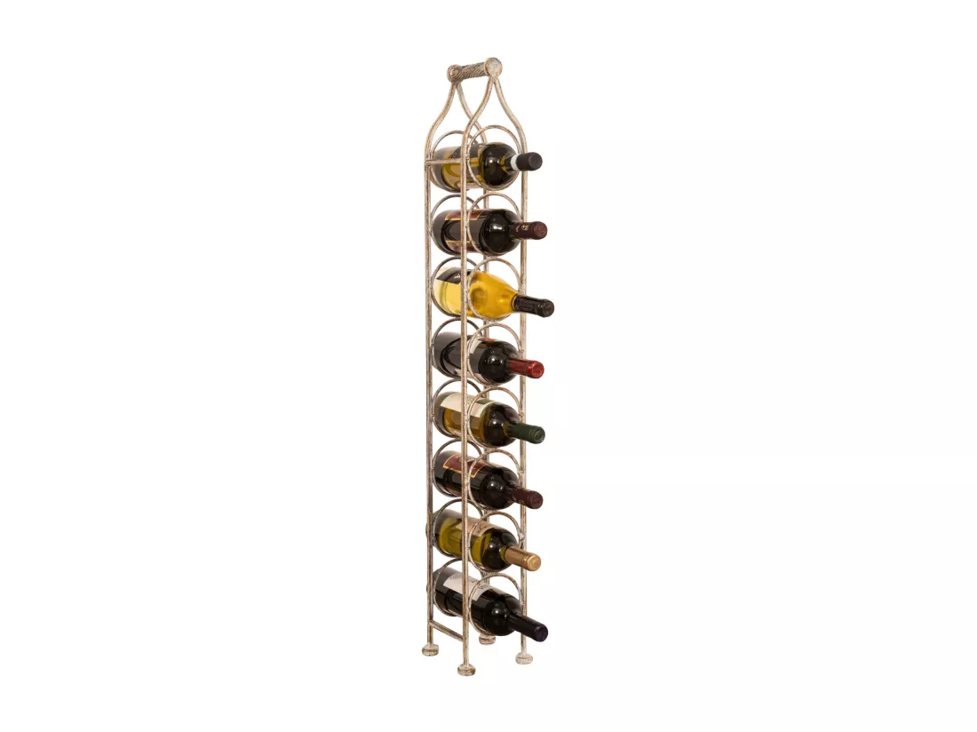 BISCOTTINI Porte-Bouteilles - Fer Forgé Finition Blanc Antique - Idéal pour la Décoration du Salon ou de la Cuisine - Casier à Vin - 15 x 16 x 105 cm