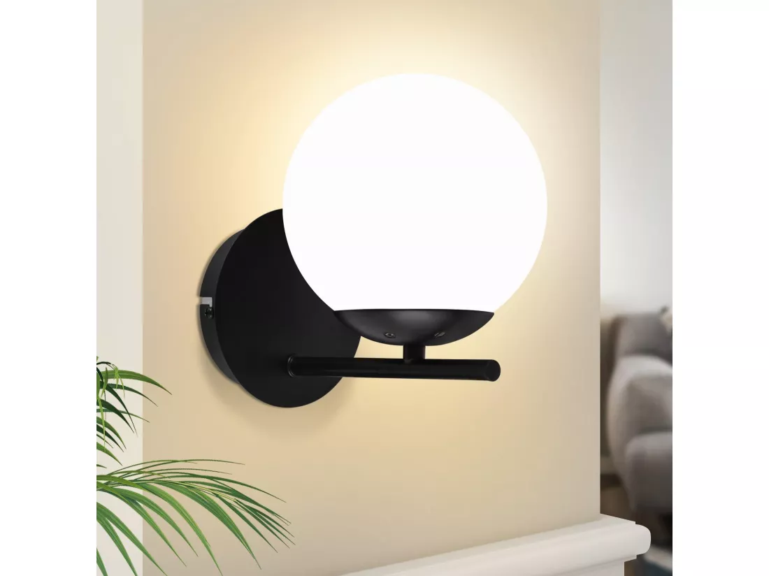 NETTLIFE Applique Noir Intérieure - E27 Métal Design Moderne en verre Lampe de Lit Applique Salle de Bain Vintage Lampe de Couloir