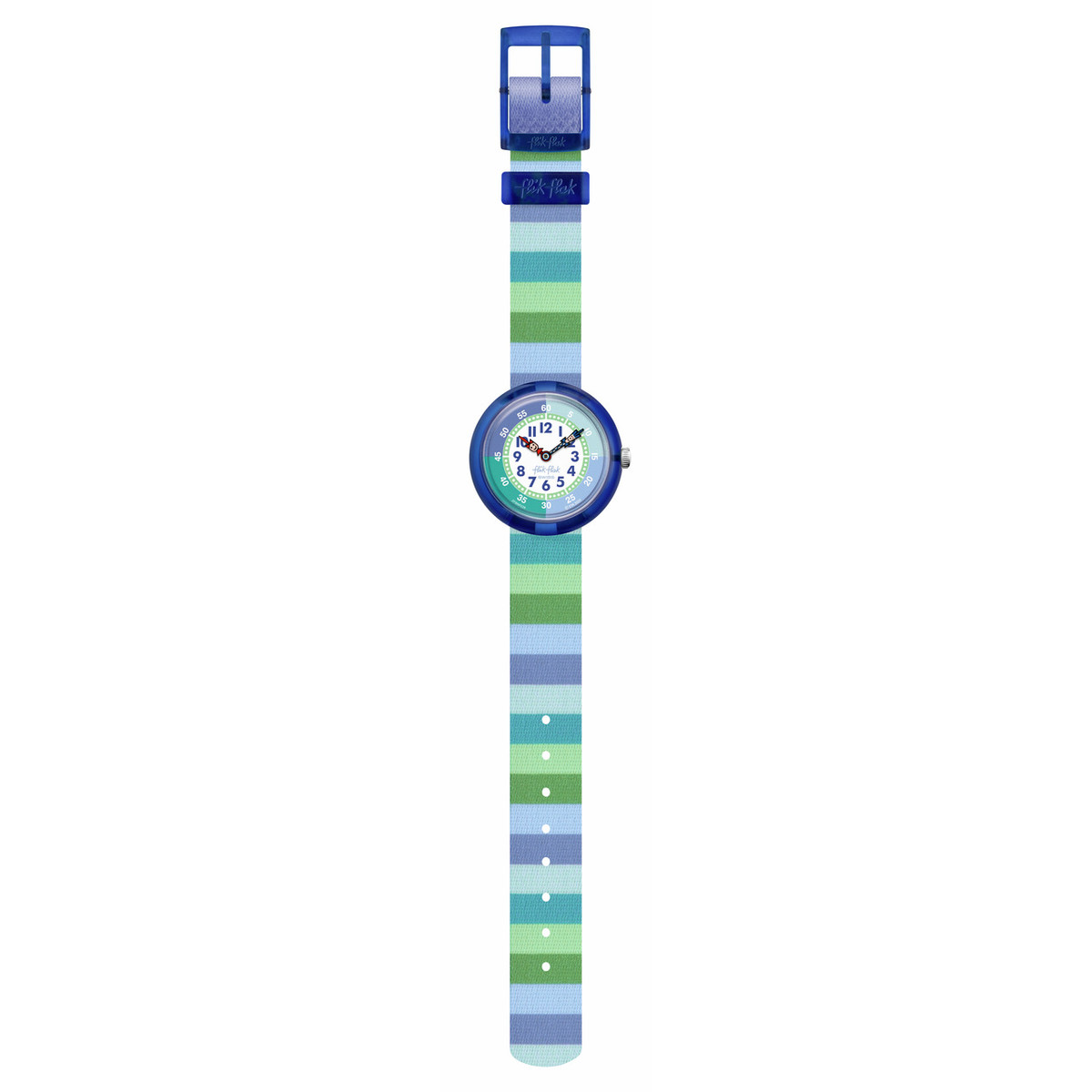 Montre FLIK FLAK Organized Chaos Stripy Green enfant bracelet pet recyclé vert