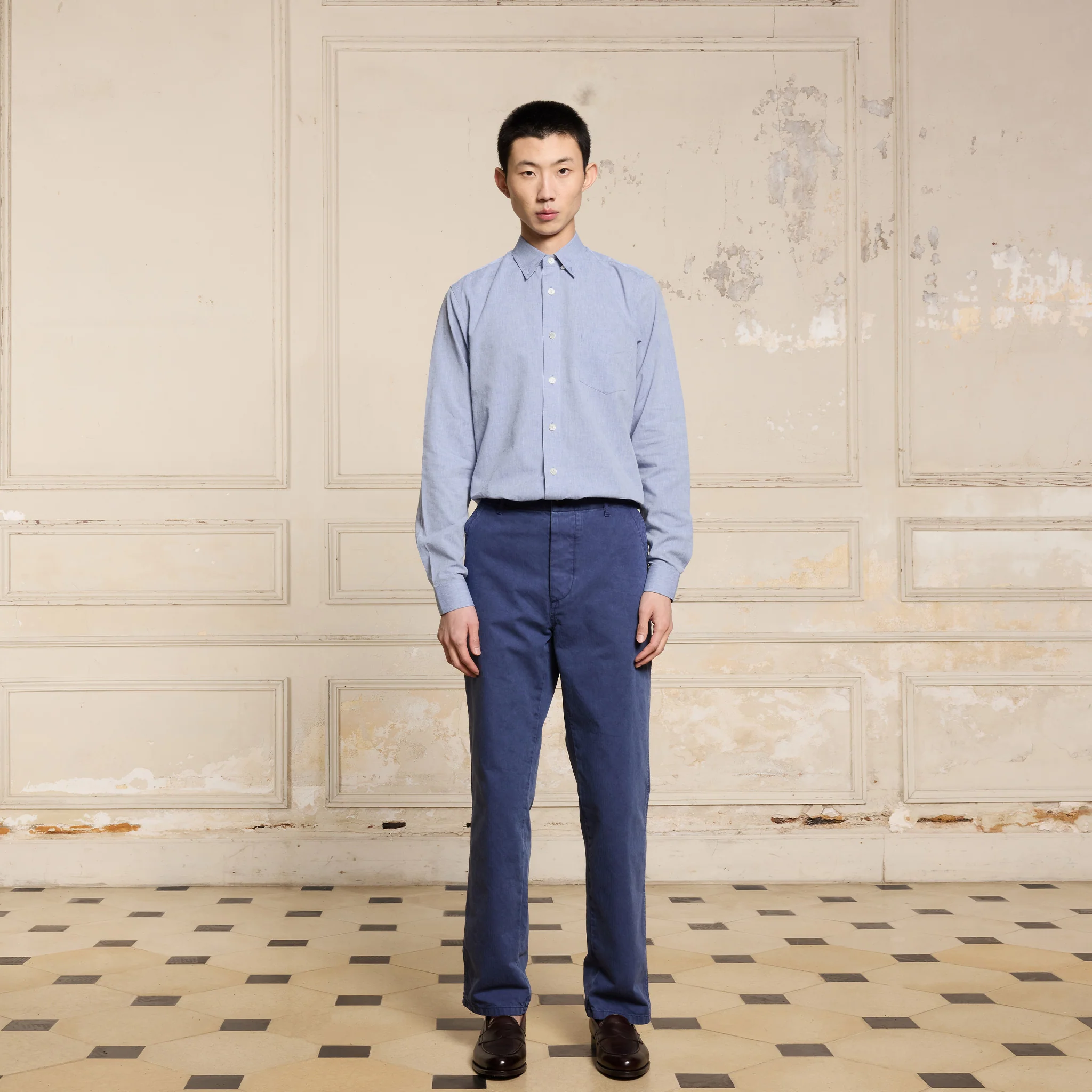 Blue linen and cotton shirt