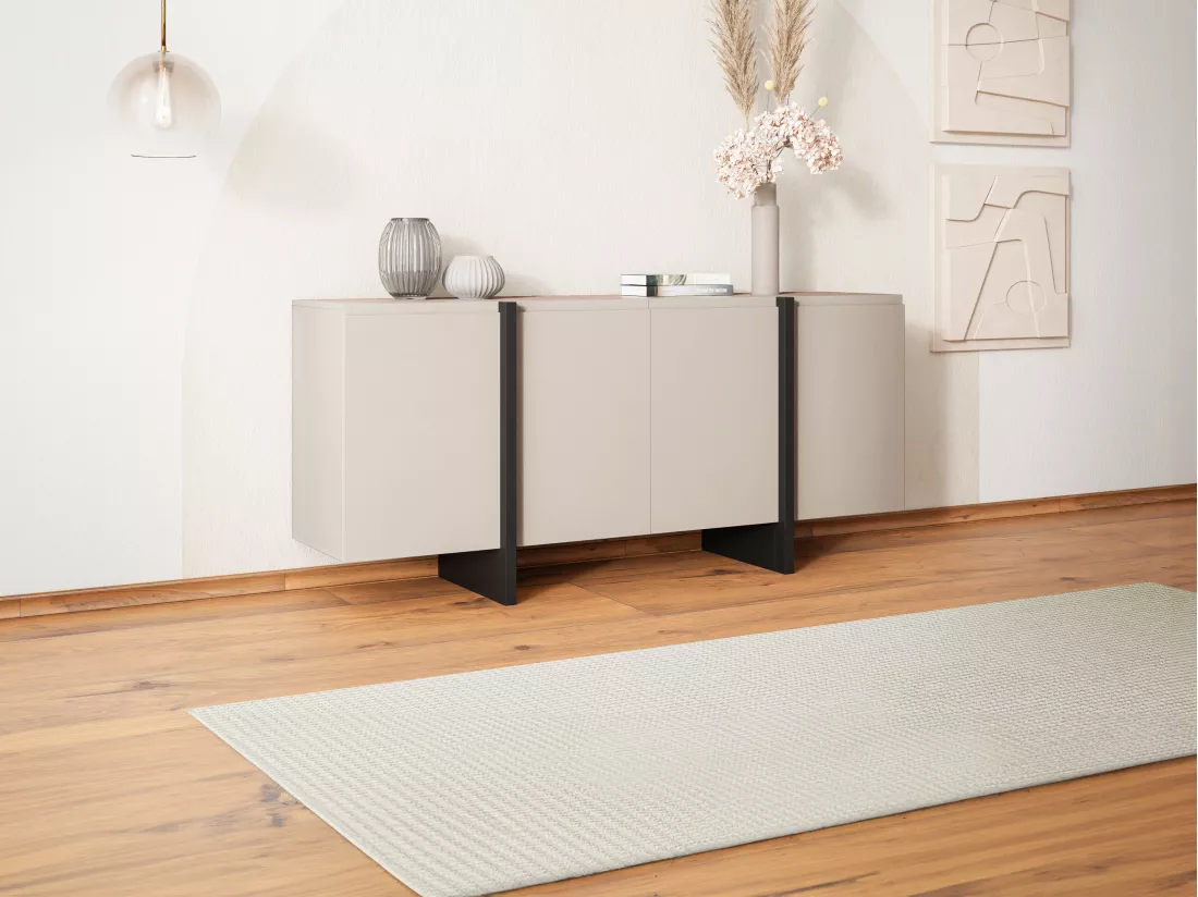 Buffet avec 4 portes en MDF - Beige et Noir - LUVONIA