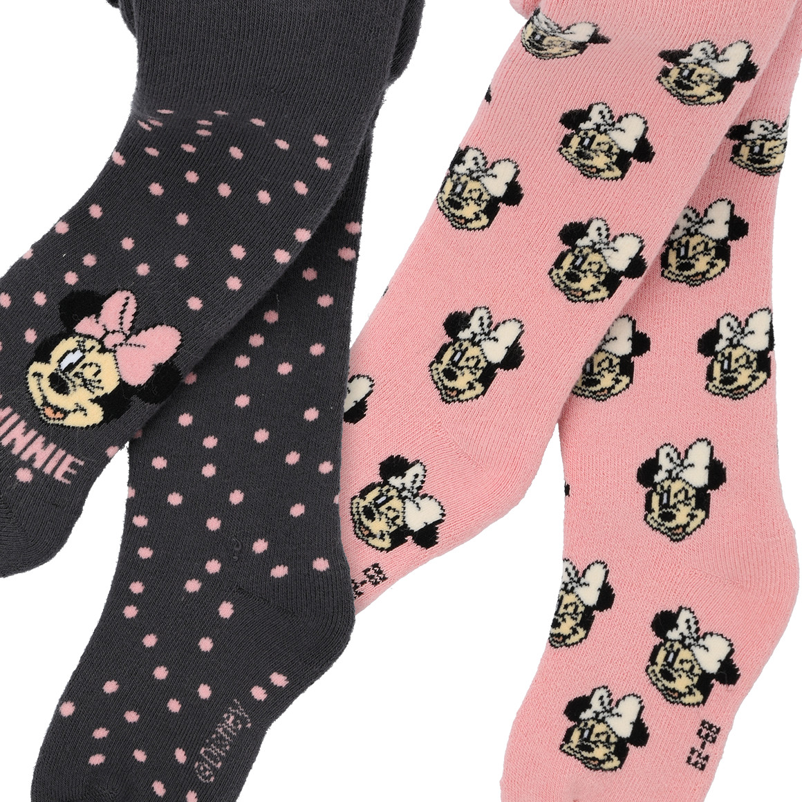 Topomini 2 Minnie Maus Strumpfhosen aus Frottee rosa / dunkelgrau