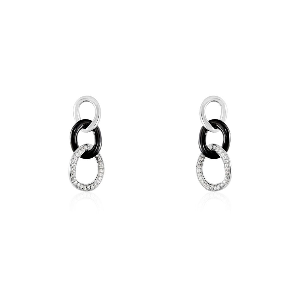 Boucles D'oreilles Pendantes Link Argent Blanc Céramique Et Oxyde