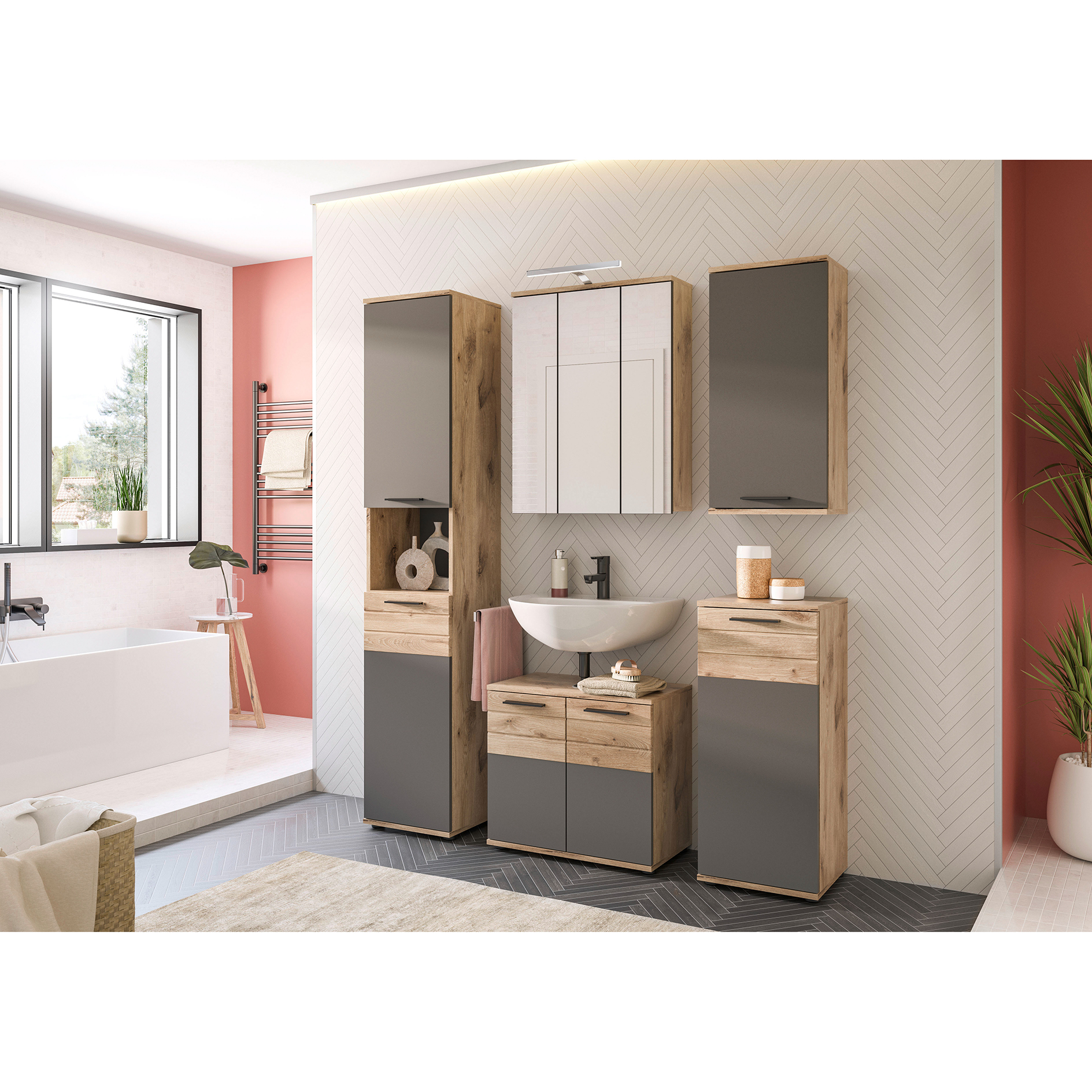 Spiegelschrank MASON - Nox Oak - mit Beleuchtung - 60 cm