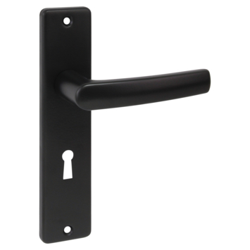 OK deurkruk set Blok recht schild sleutelgat 56 mm zwart aluminium