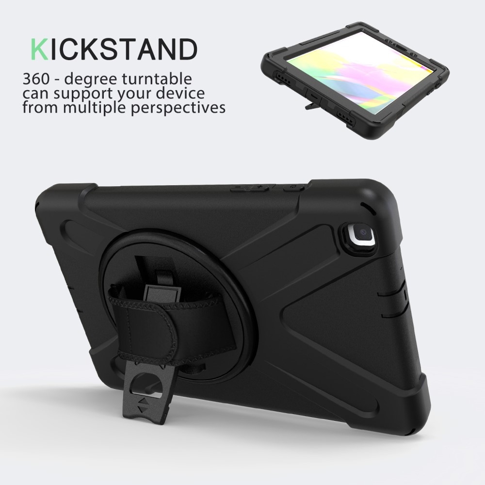 Samsung Galaxy Tab A 8.0 (2019) Hybrid Outdoor Silikon Case Hülle mit Aufsteller und Handschlaufe - Schwarz