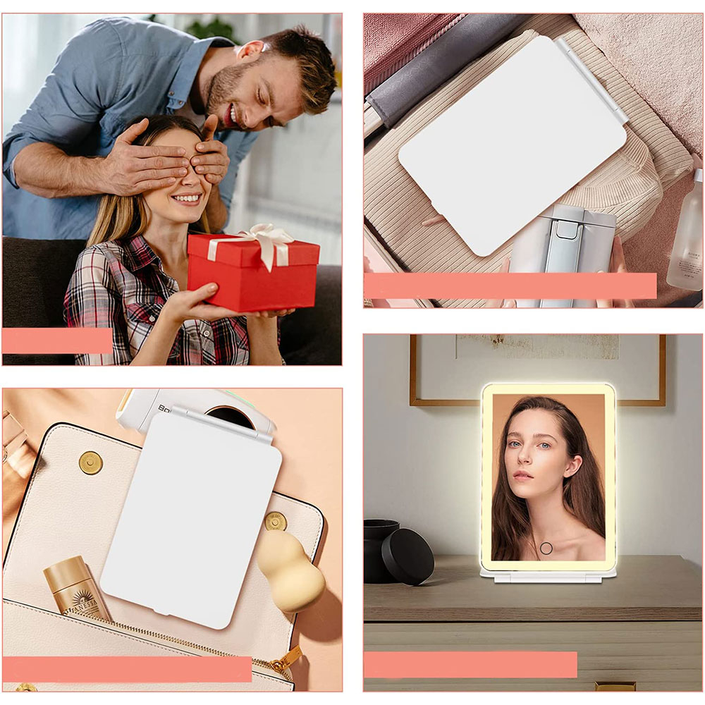 (19x13cm) LED Makeup Schminkspiegel Akku Kosmetik Klapp Spiegel mit Touch-Sensor - Weiss