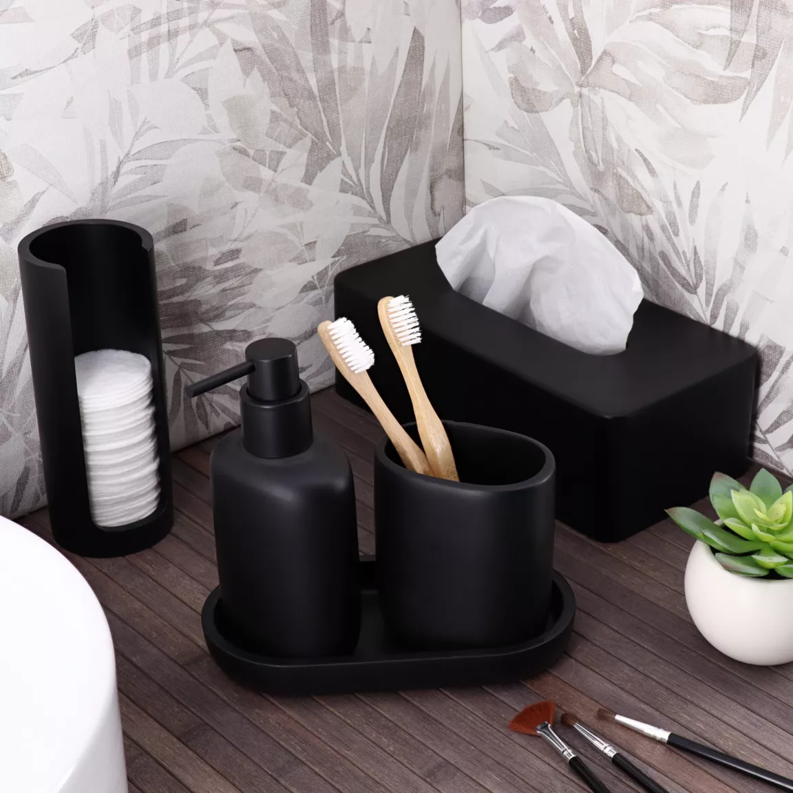 Plateau de rangement ovale (19,5 cm) Japandi Noir