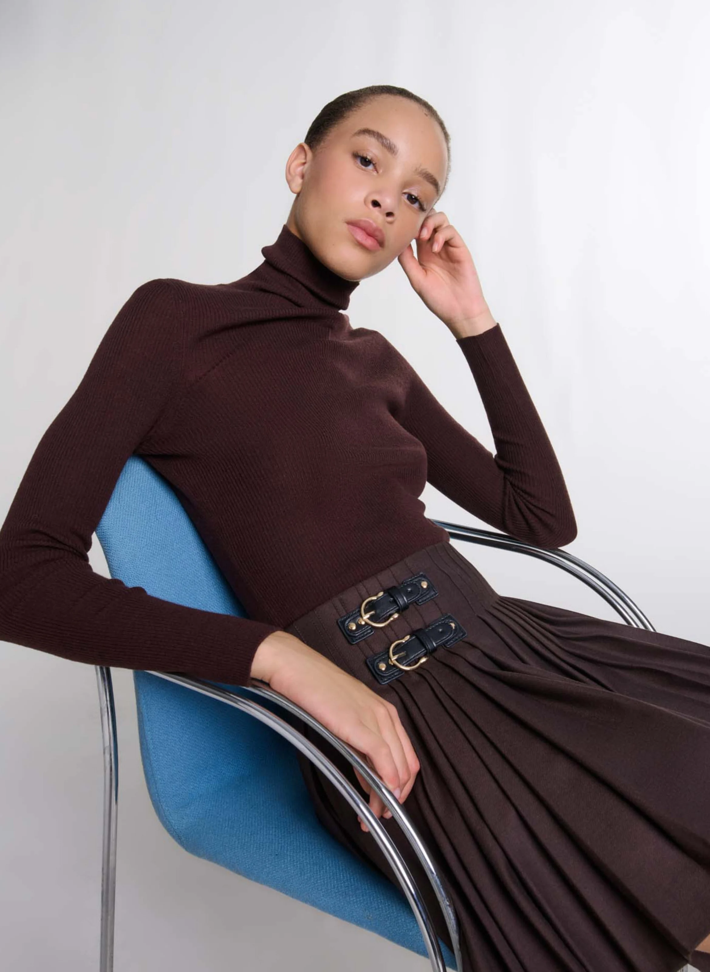 Pull col montant en laine mélangée | Marron