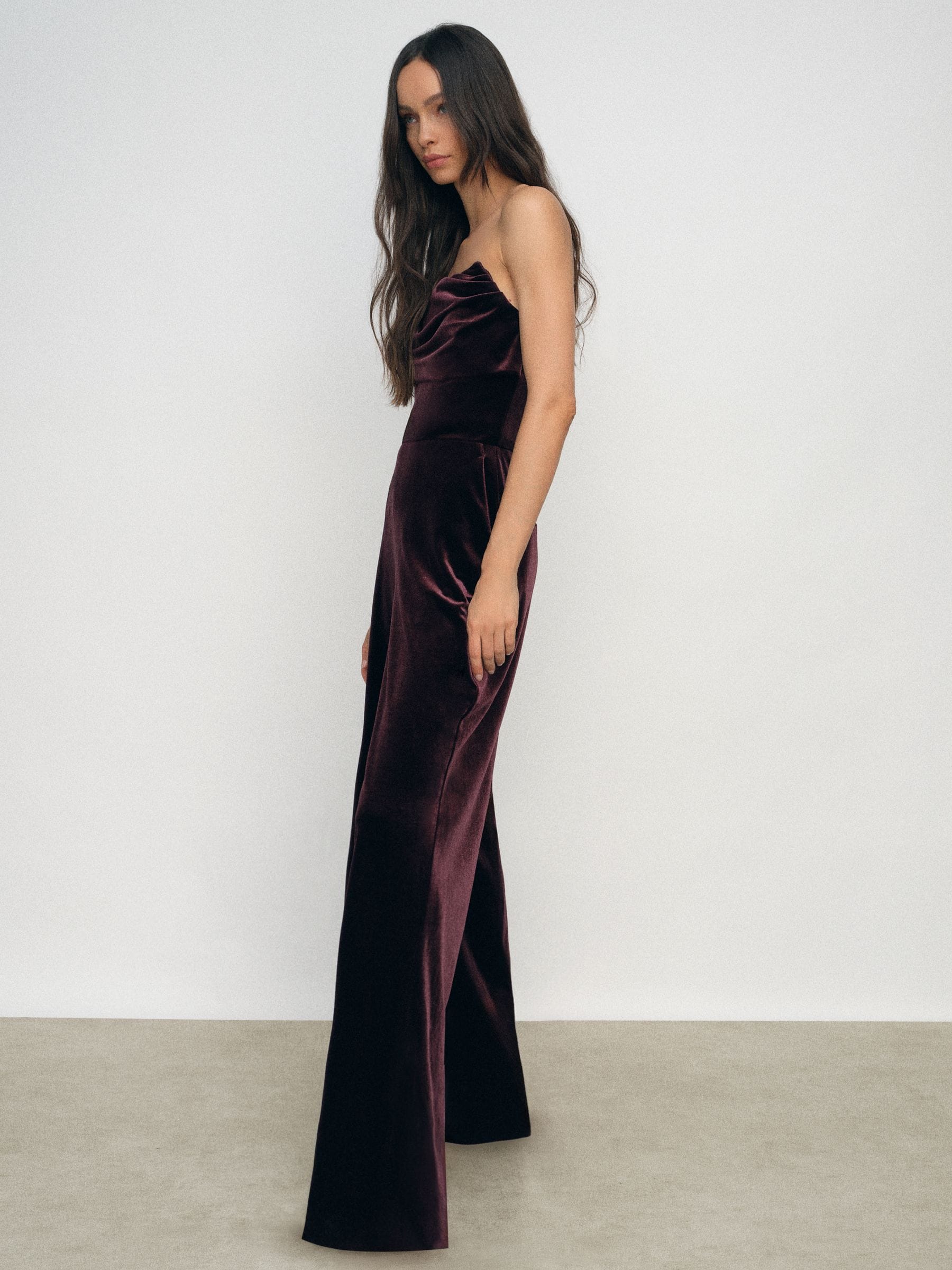 Reiss Andria Velvet Drape Strapless Jumpsuit
