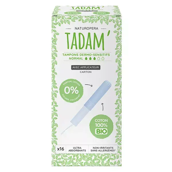 Tampão Tadam' para Higiene Feminina Dermo-Sensível com Aplicador Bio Normal - 16 unidades