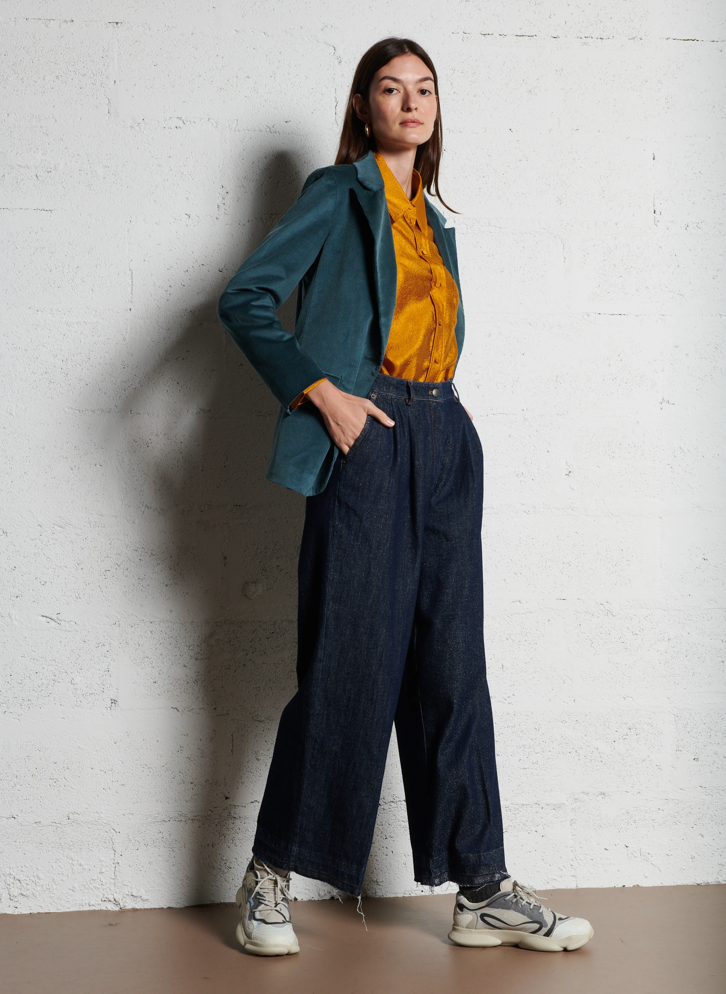CAMELIA - Blazer col tailleur en coton mélangé | Jaune