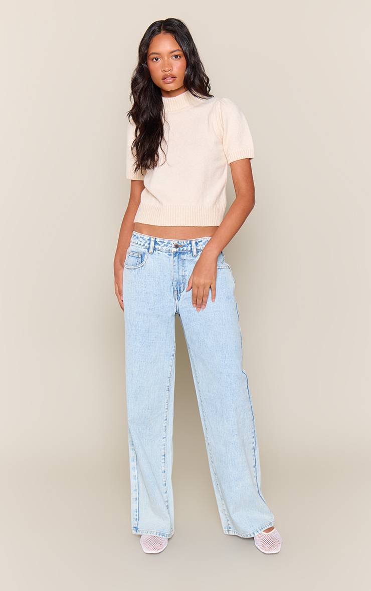 Bleu Glacé Jean Taille Basse Coupe Large