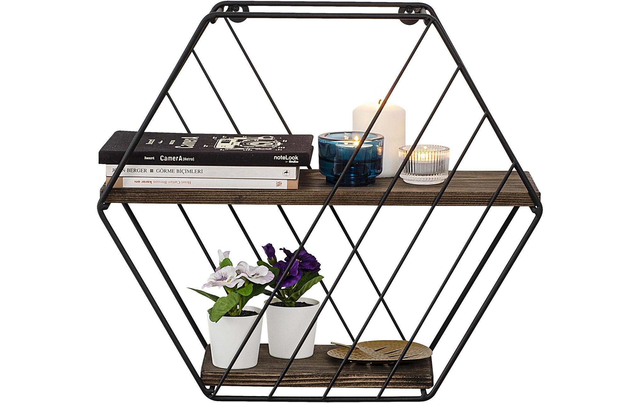 WOODY FASHION Wandregal »Liliales 44 x 40 x 15 cm, Schwarz/Walnuss«