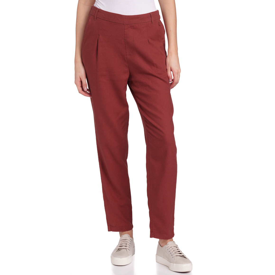 Gina Collection Damen Leinen-Jogpants in Unifarben bordeaux