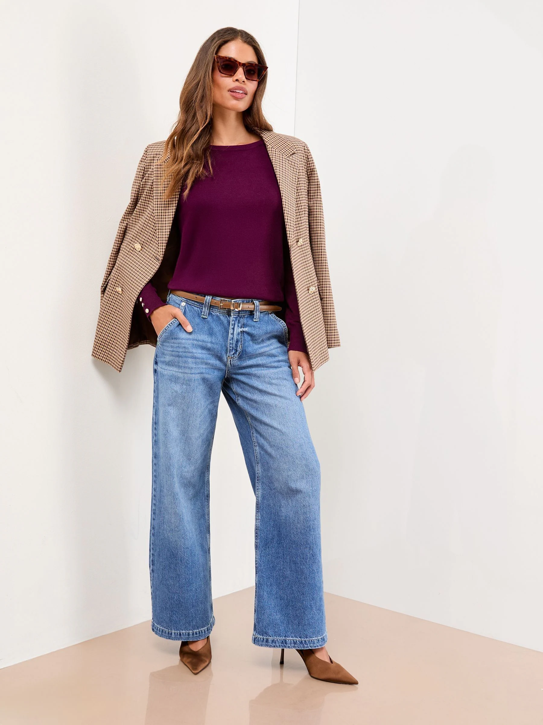 Bordeauxrood - Lipsy Knitted Scallop Buttoned Crew Neck Jumper
