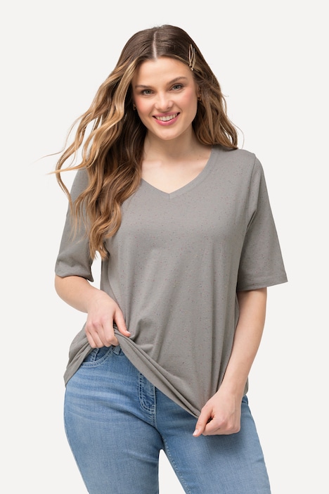 T-Shirt, Noppen, V-Ausschnitt, Halbarm