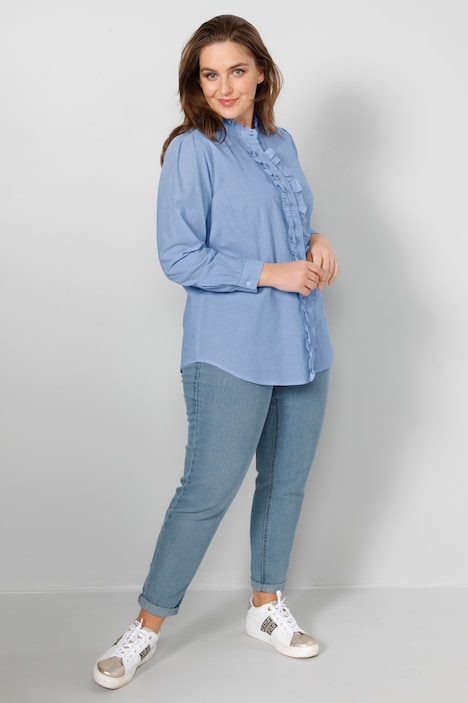 Bluse, Classic Fit, Rüschenkragen, verdeckte Knopfleiste, Langarm