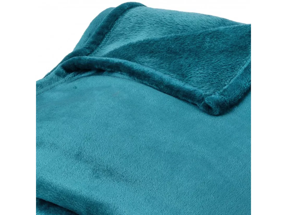 Couverture polaire microvelours 240x260 cm VELVET Bleu Lac