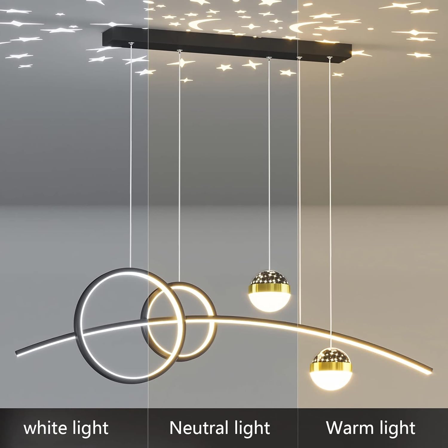 Pendelleuchte Esstisch, LED Hängeleuchte esstisch Pendelleuchte dimmbar mit Fernbedienung pendellampe höhenverstellbar Kronleuchter Lampe für Wohnzimmer Esszimmer Küche Büro (Schwarz, L80cm)