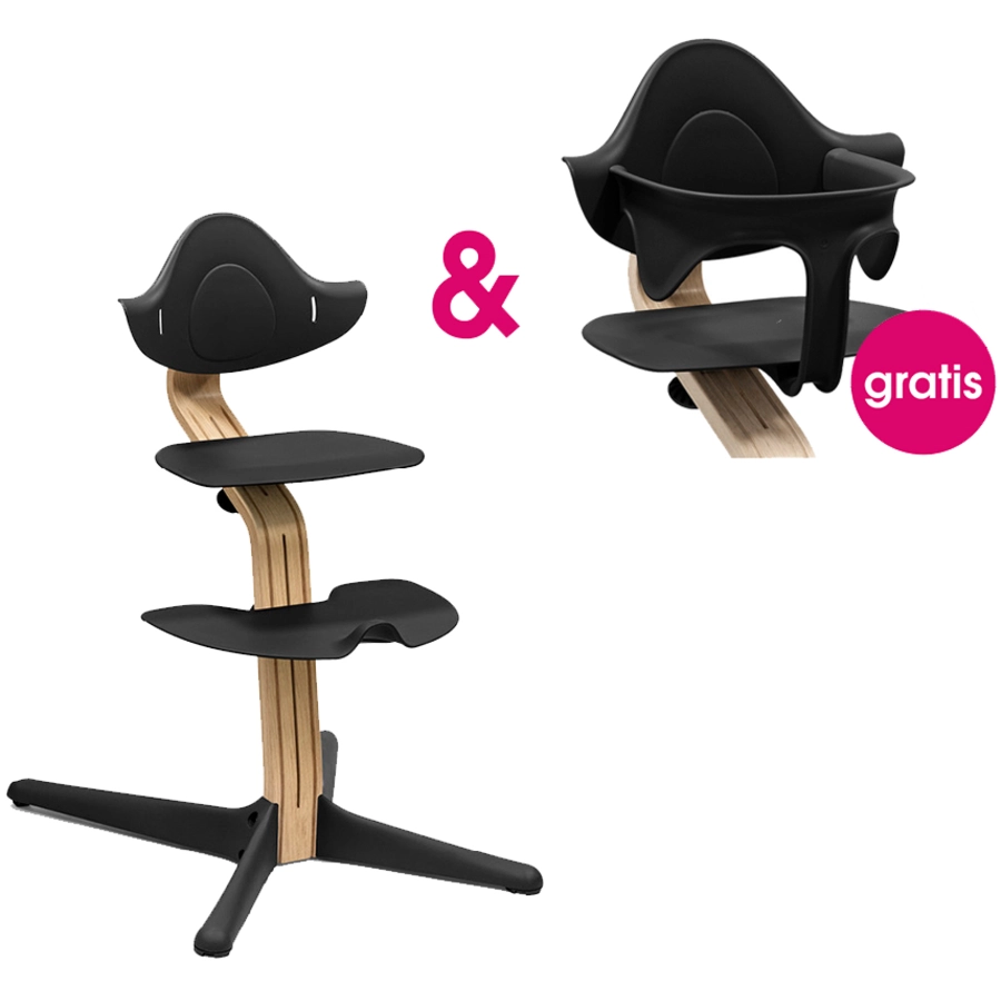 STOKKE® Nomi® Hochstuhl Eiche natur  schwarz + gratis Baby Set schwarz