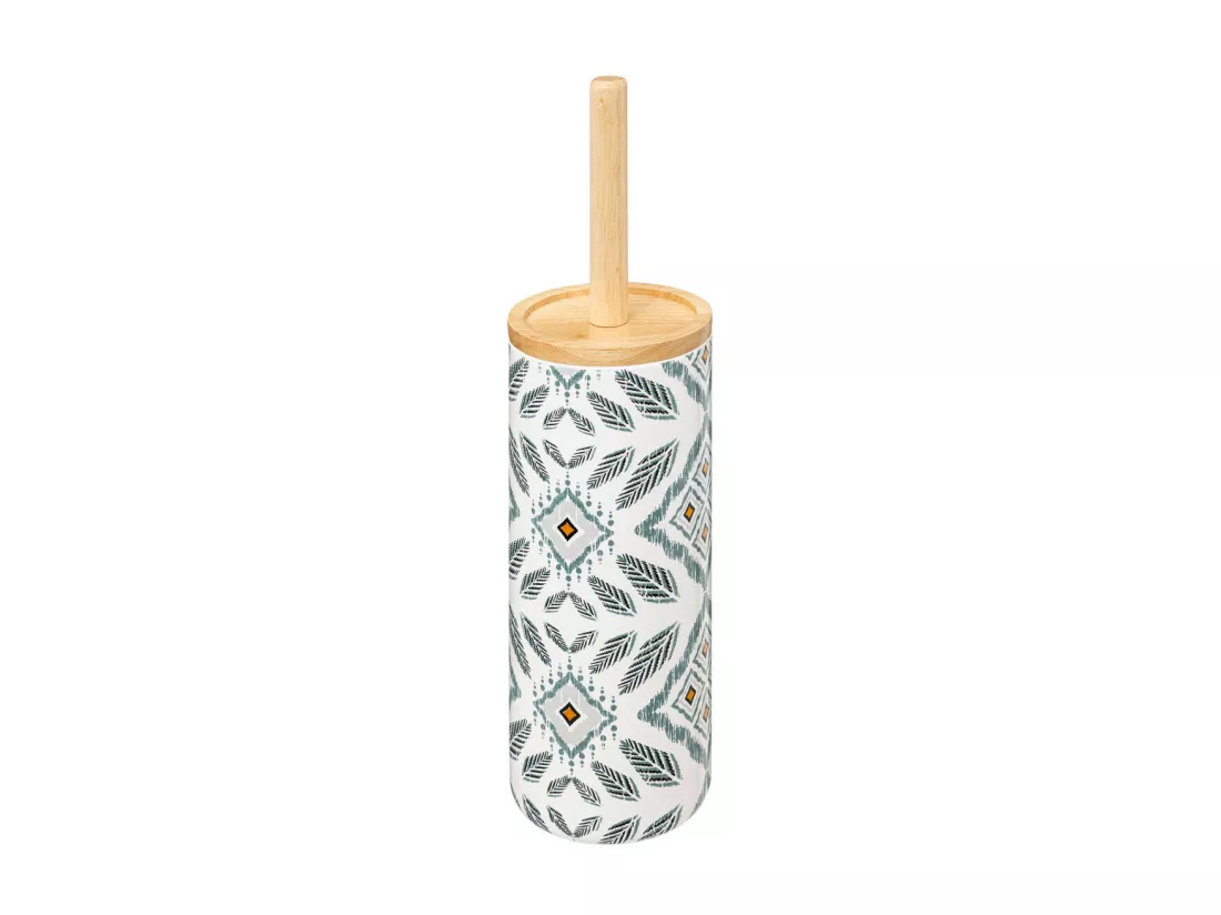Brosse WC avec support en céramique déco Hapache Blanc et Gris