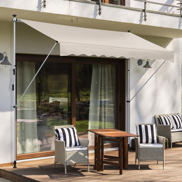Outsunny Toldo Manual Retrátil para Exterior 400x120x170-280cm Toldo Enrolável Altura Ajustável com Manivela Proteção Solar Claro