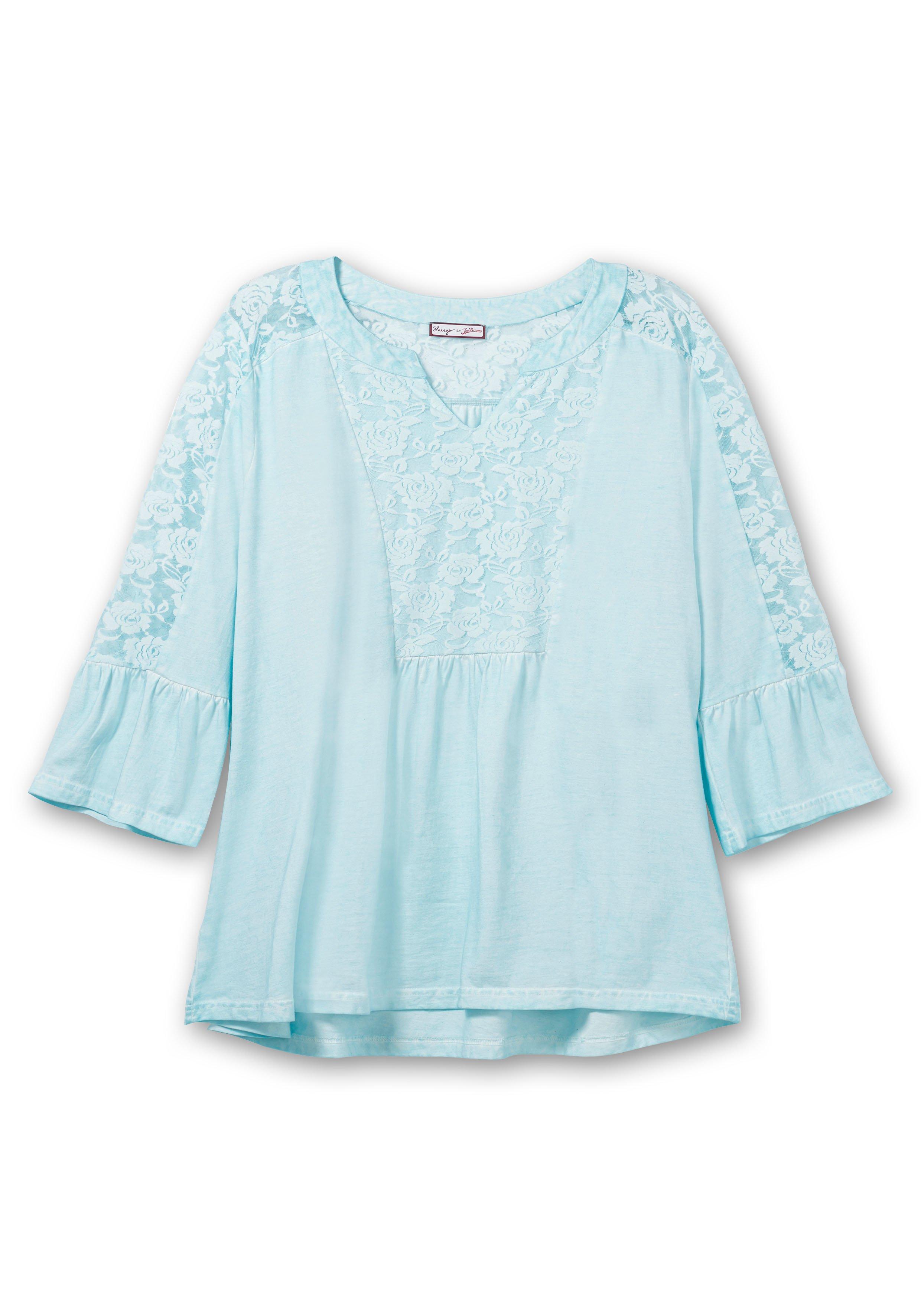 Shirt in Oil-dyed-Waschung, mit floraler Spitze