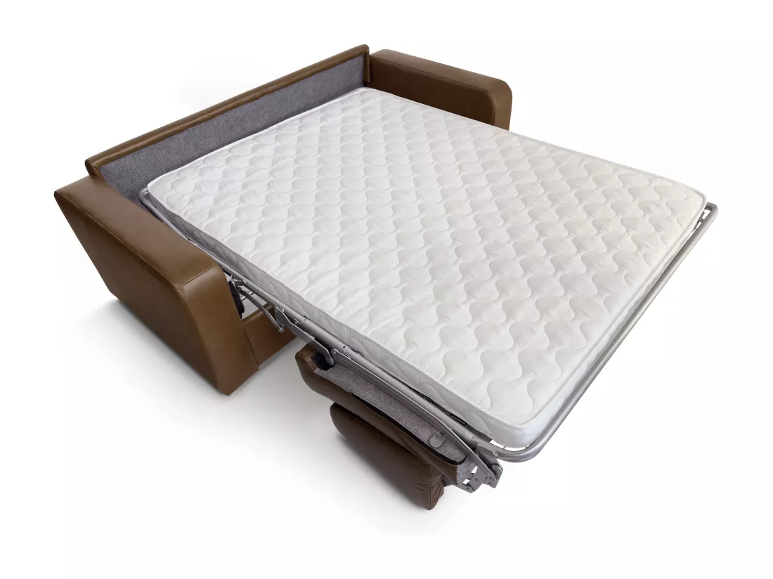 Canapé 4 places convertible express en cuir de buffle vintage caramel matelas 13 cm BEVIS