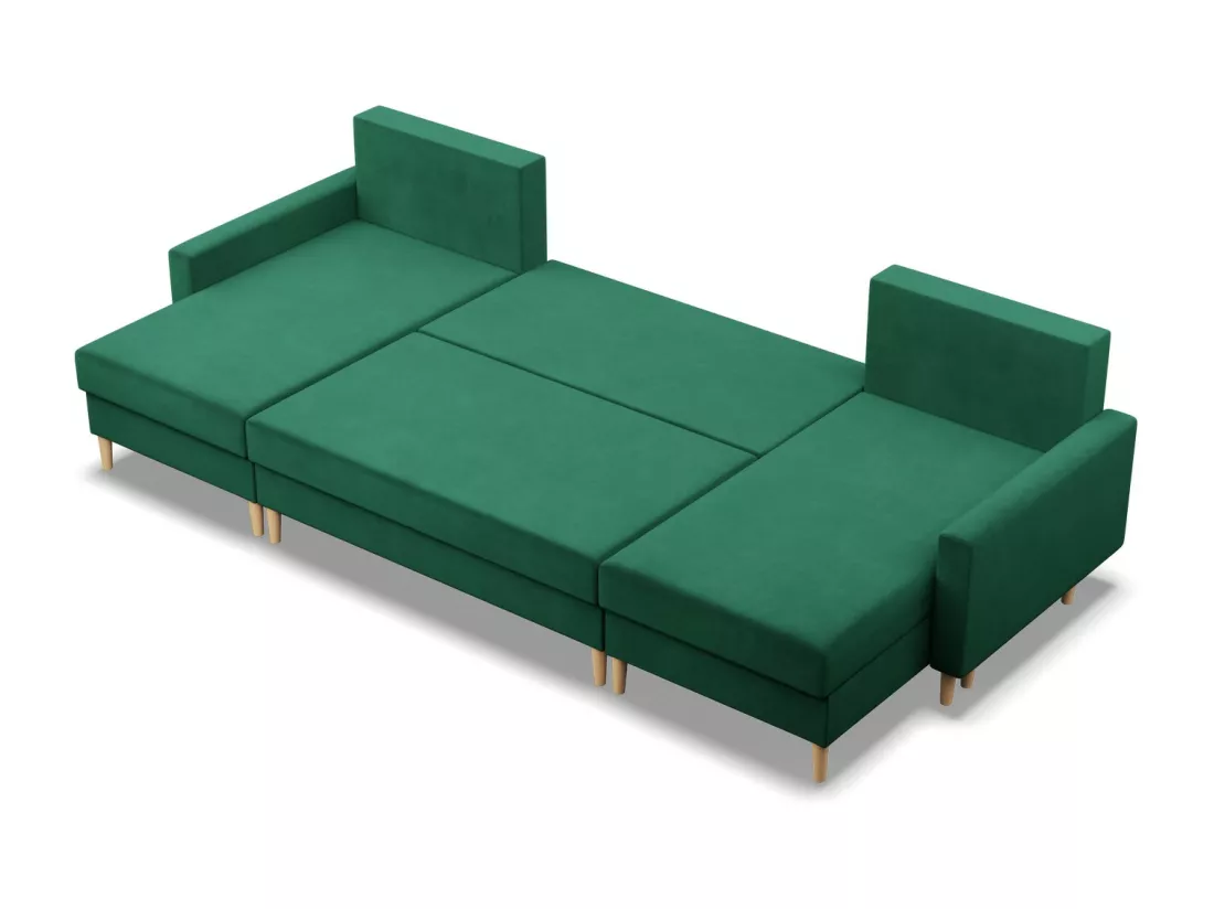 Grand Canapé d'angle en U avec fonction sommeil, Coussin réversible, Bonell, Vert