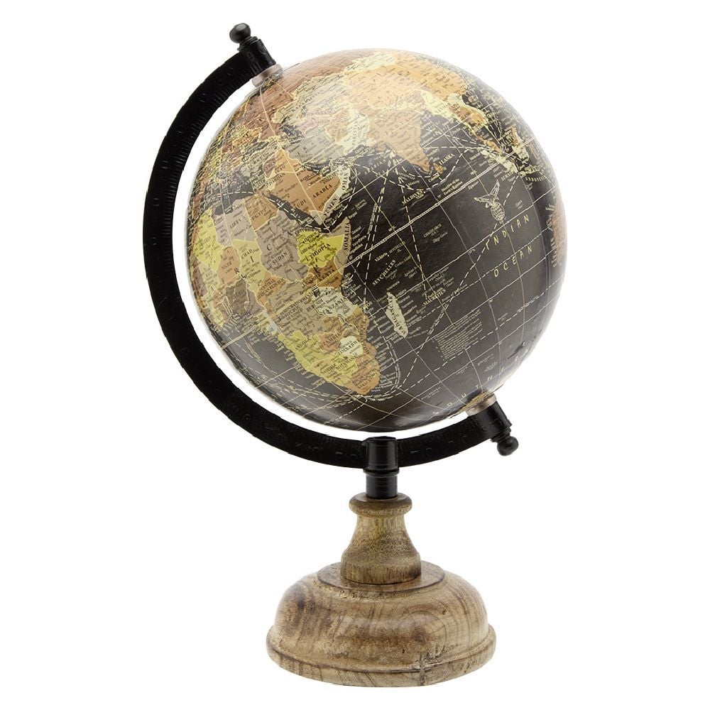 Globe terrestre sur pied en manguier et métal rose blanc noir ou jaune