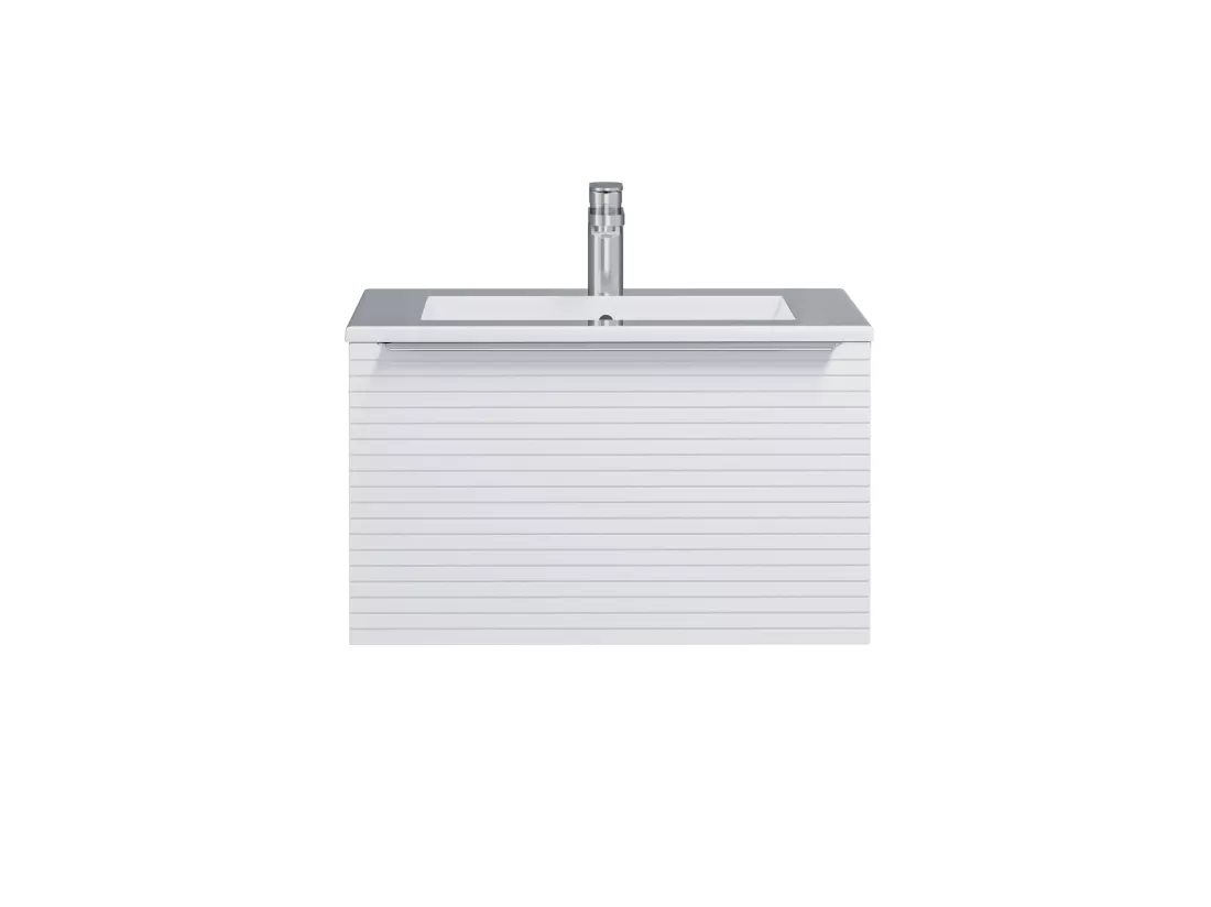 Meuble de salle de bain suspendu strié blanc avec simple vasque à encastrer - 60 cm - LATOMA
