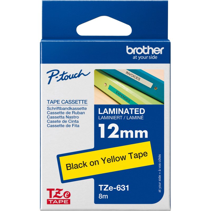 Ruban laminé Brother 12 mm TZE 631 jaune écriture noire