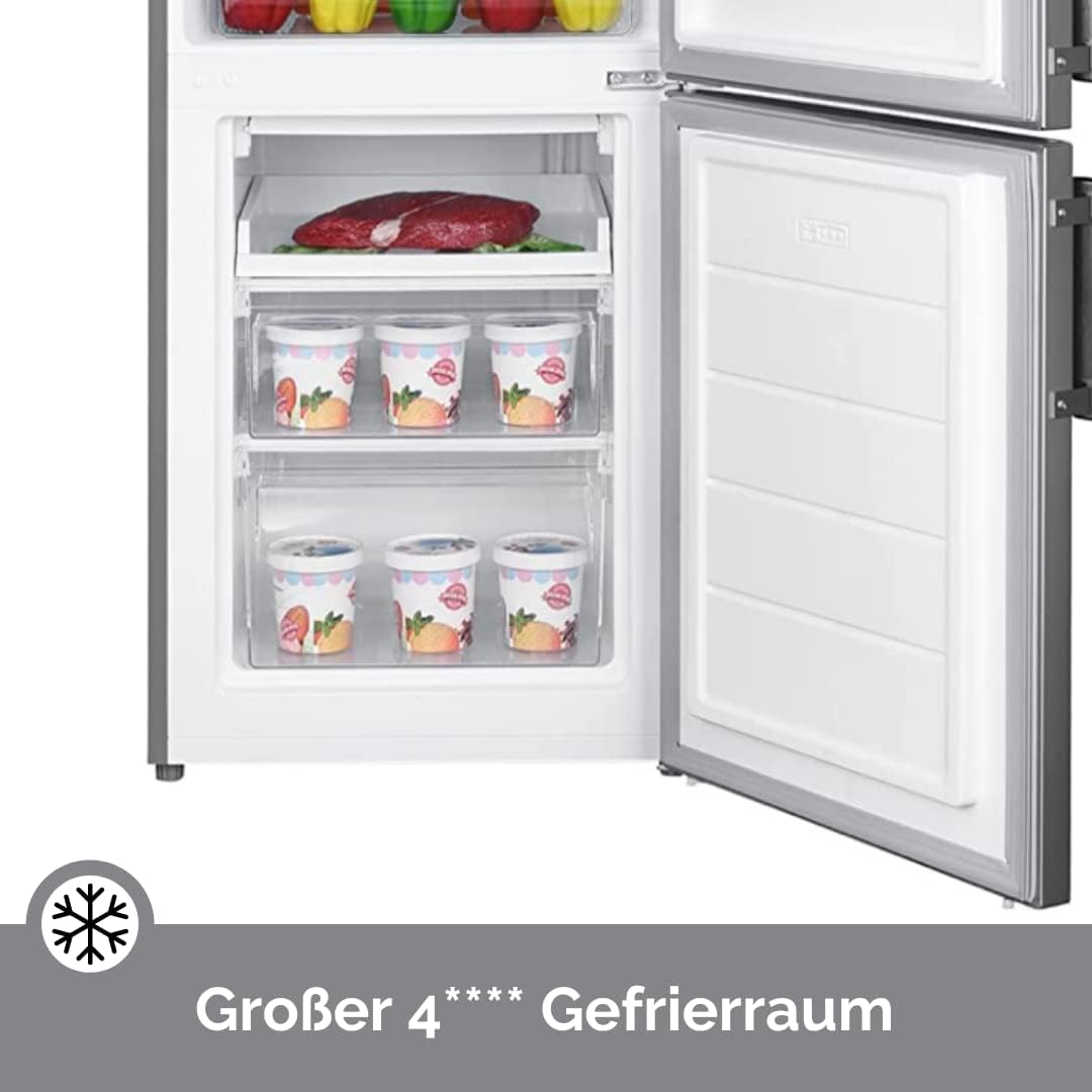 WOLKENSTEIN KGK280D Stand Kühl-Gefrierkombination | Inox Design | 180x55cm | 191L Kühlen+71L Gefrieren | Leiser Betrieb 40dB | Energieverbrauch 168kWh/Jahr | Silber