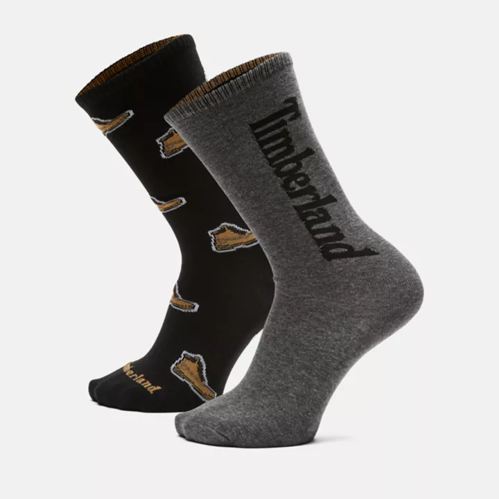 Lot de 2 paires de chaussettes pour bottes imprimées unisexes en noir/gris