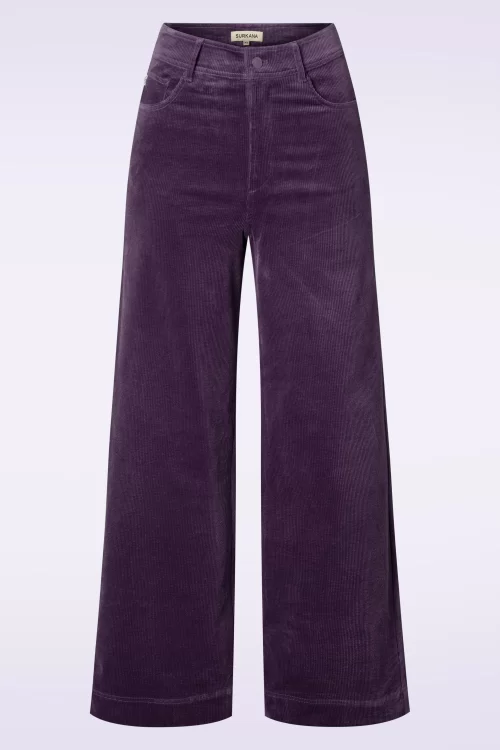 Surkana Mila rib broek met wijde pijpen in paars