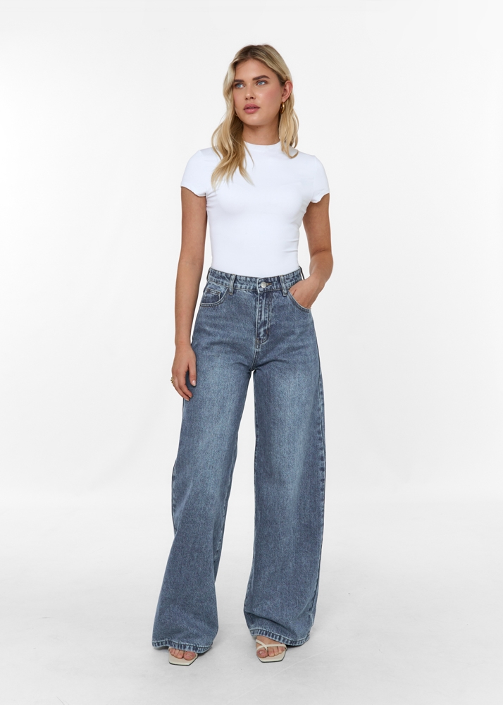 Wide leg classic jeans navy blauw