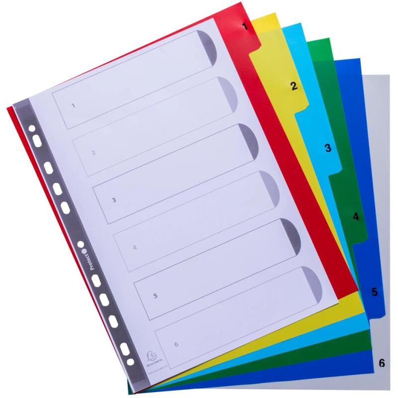 Intercalaires imprimés numériques polypropylène 12/100e - 6 positions - A4 Maxi - Assorties vives