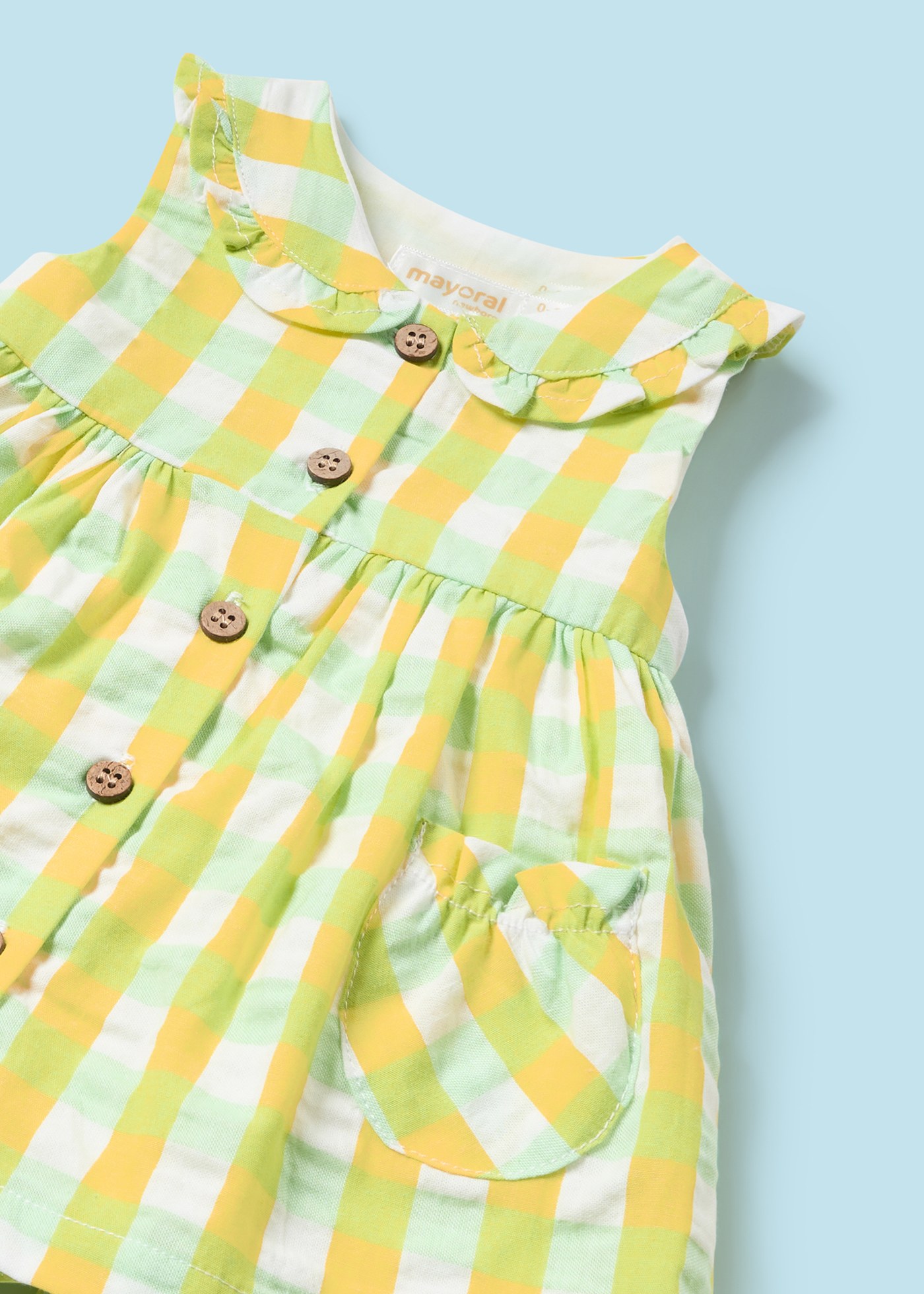 Vestido xadrez Better Cotton Juicy para recém-nascidos com capa para fralda
