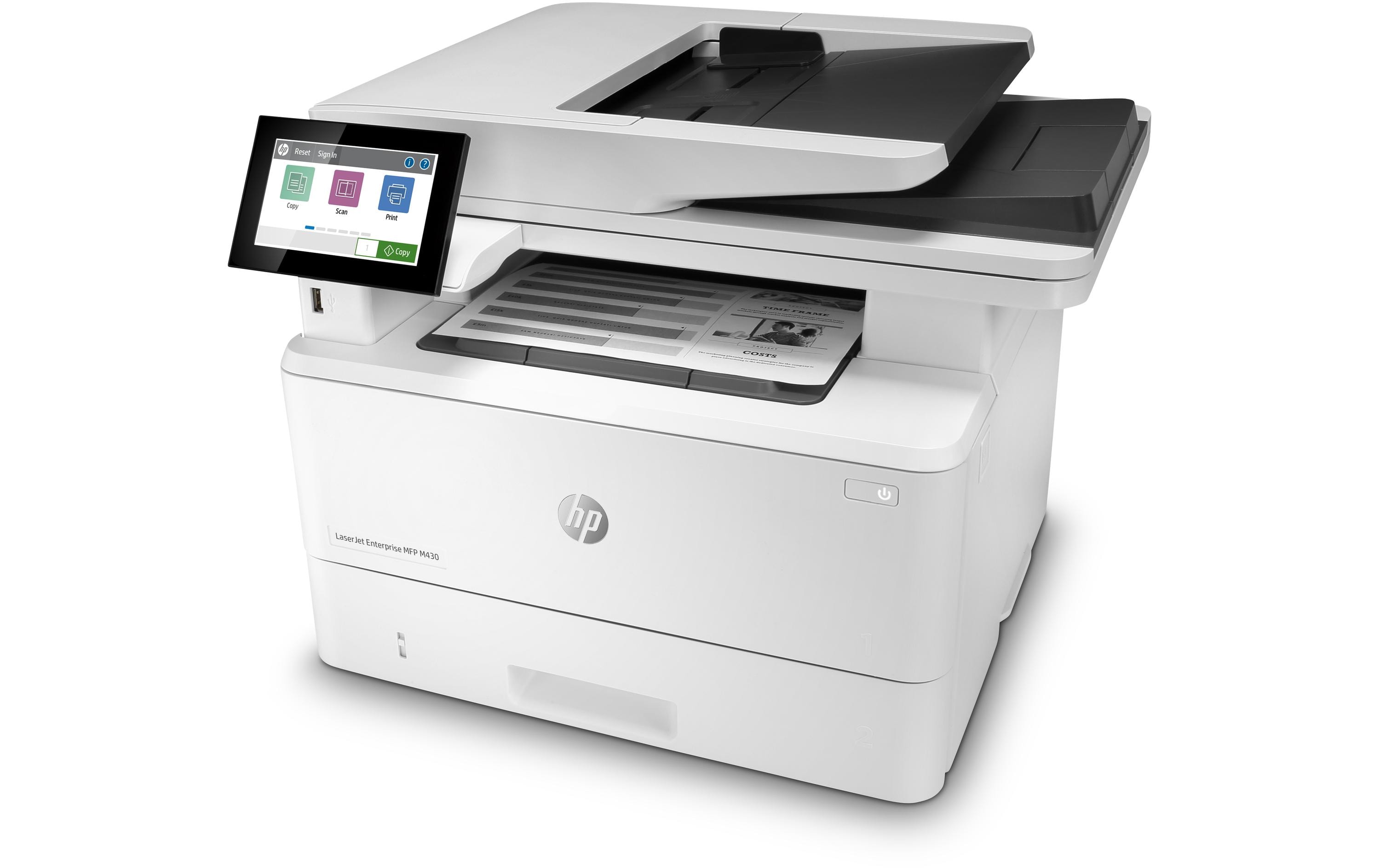 Multifunktionsdrucker LaserJet Enterprise M430f<br>Kompakter Monochrom-Multifunktions-Laserdrucker für Arbeitsgruppen mit vielen Sicherheitsfeatures