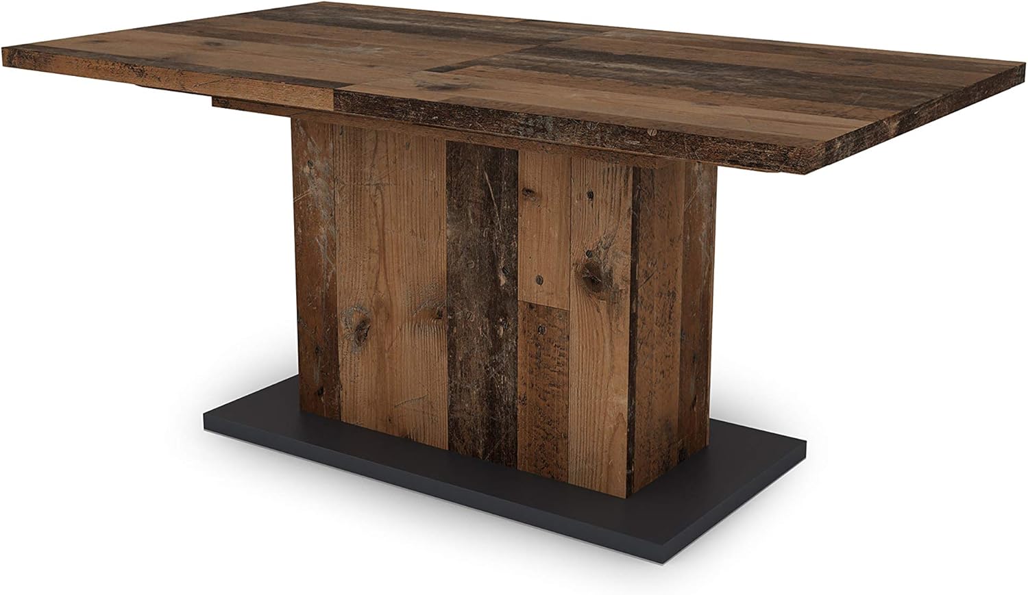 byLIVING Esszimmertisch ATHEN / in Old-Wood / großer Auszugstisch 160 cm bis 200 cm / Säulentisch mit Ausziehfunktion / Tisch mit Synchronauszug und Einlegeplatte / 160-200 x 90, H 75 cm