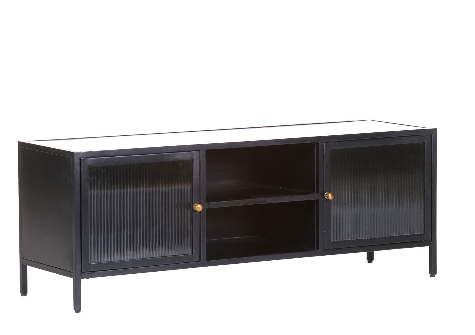 Lowboard 140 x 52 cm Platte Marmor weiß/Türfront Strukturglas